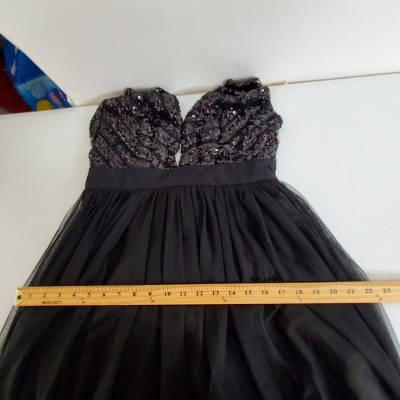 Rubber Ducky Sequin Halter Neck Maxi Dress Size M Front Slits Black Gown Mesh - Picture 12 of 14